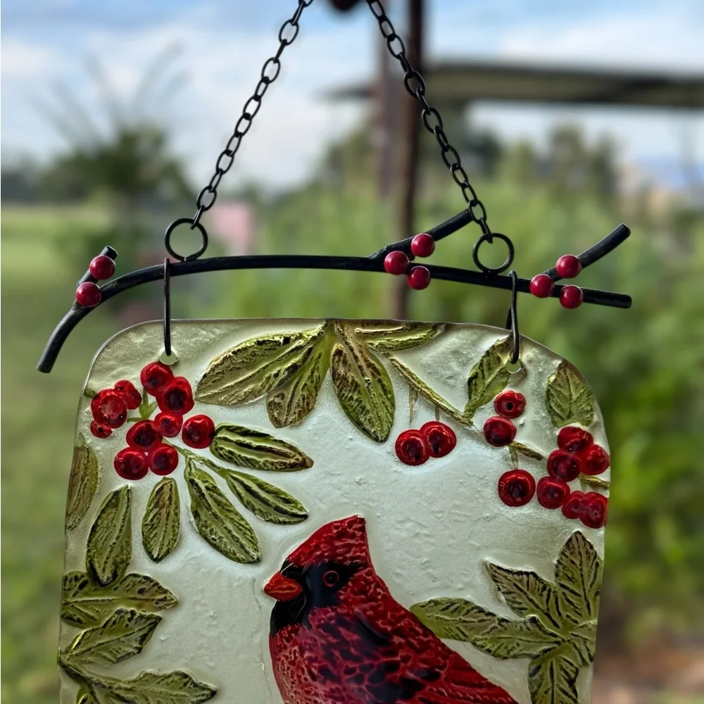 Cracker Barrel Hand-Painted Glass Cardinal Suncatcher Multicolor